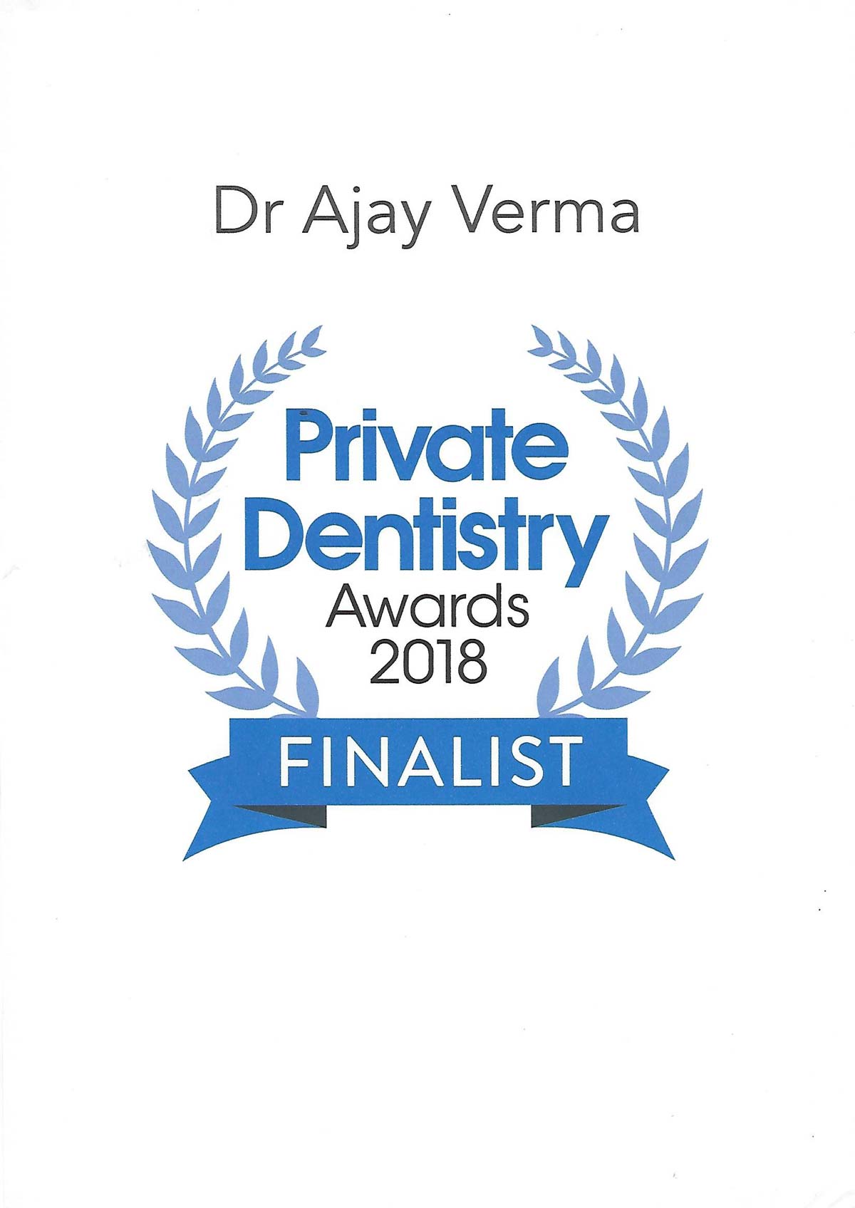 Private dentistry awards finalist 2018